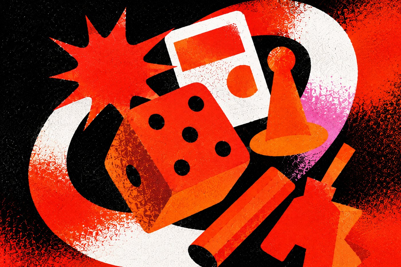 ボードゲーム開発のイメージイラスト。サイコロやコマ